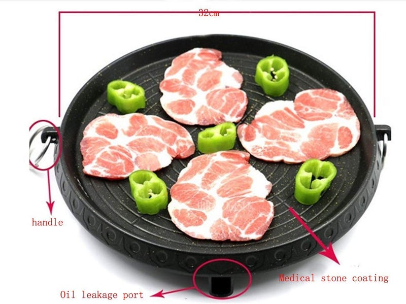 CHYIR Korean Style BBQ Grill Pan with Maifan Coated Surface Non-stick Smokeless Barbecue Plate for Indoor Outdoor Grilling 32x32cm - Image 4